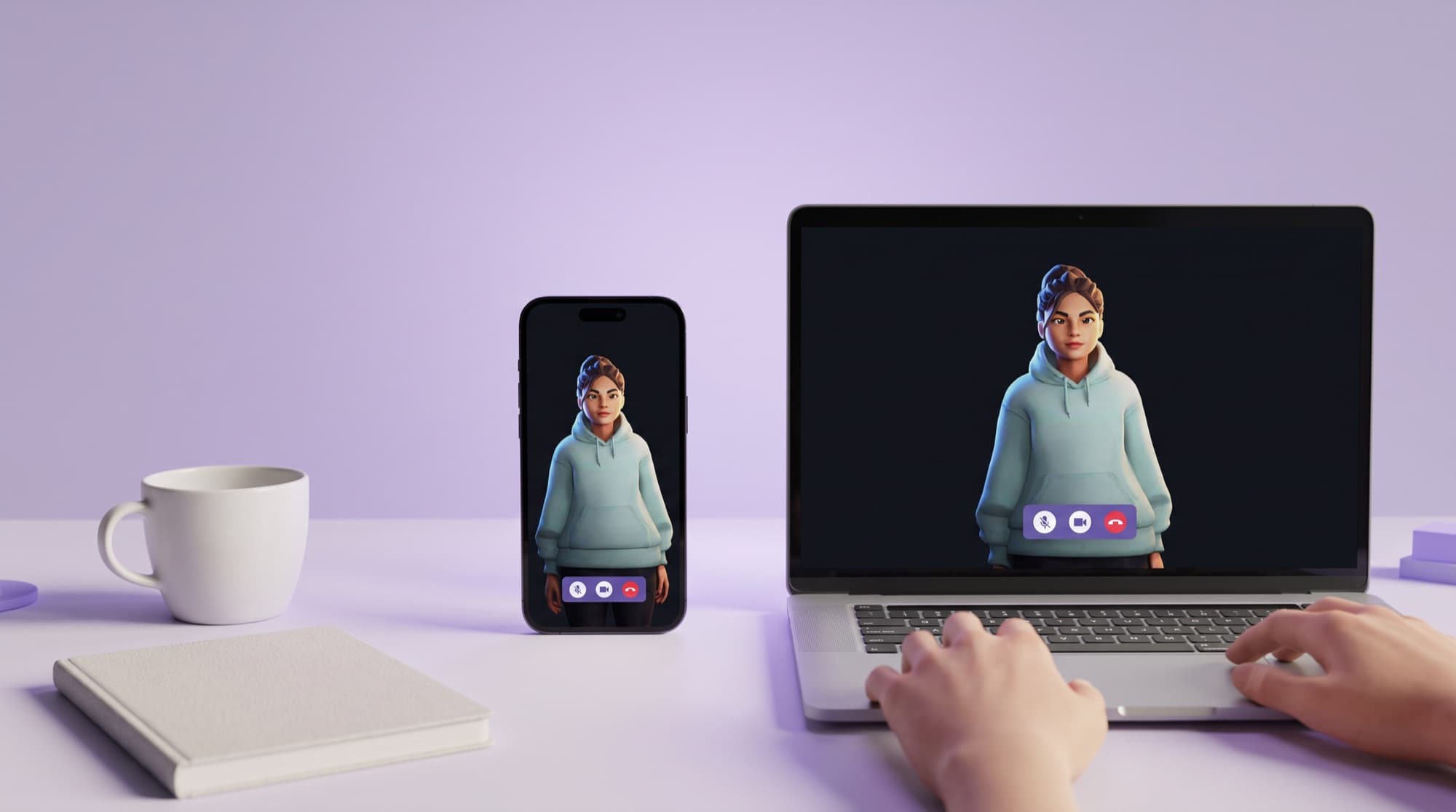 Uma chamada com um tutor do Langmeet aberta em um notebook e em um celular